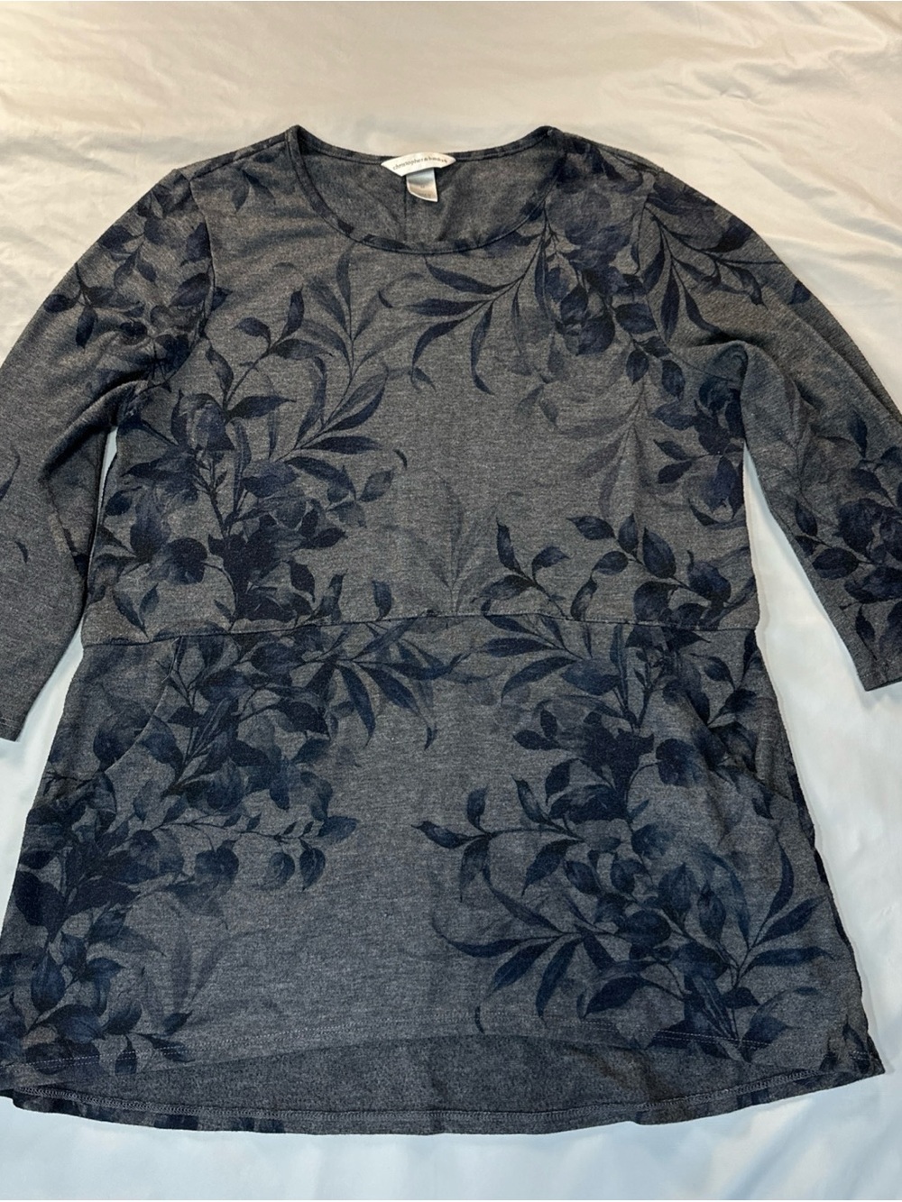 Christopher & Banks Navy Floral Long Sleeve Tunic Med with pockets